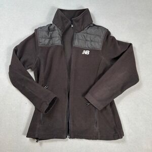 New Balance Women Fleece Jacket Quilted Shoulder Black Size M Running No Zipper
